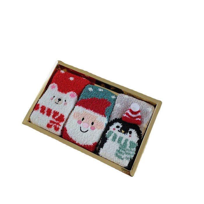 Autumn And Winter Thickening And Warmth No Fluffy Coral Fleece Christmas Socks Boxed