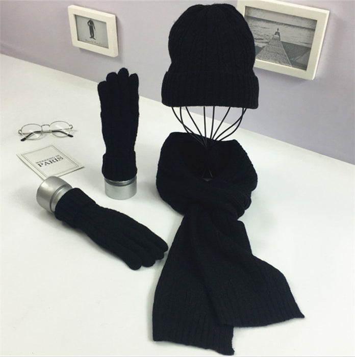 Fashion Solid Color Twist Warm Hat Scarf Glove Set