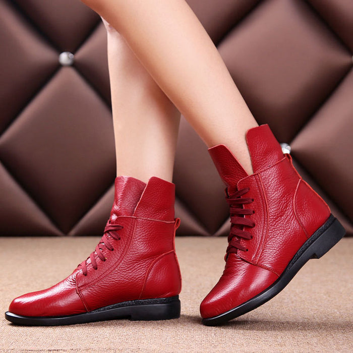 Casual Lace-up Single Boots All-match Flat Red Martin Boots