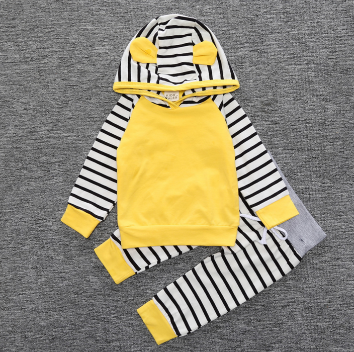 Hooded Yellow Striped Top Pants 2pc Set