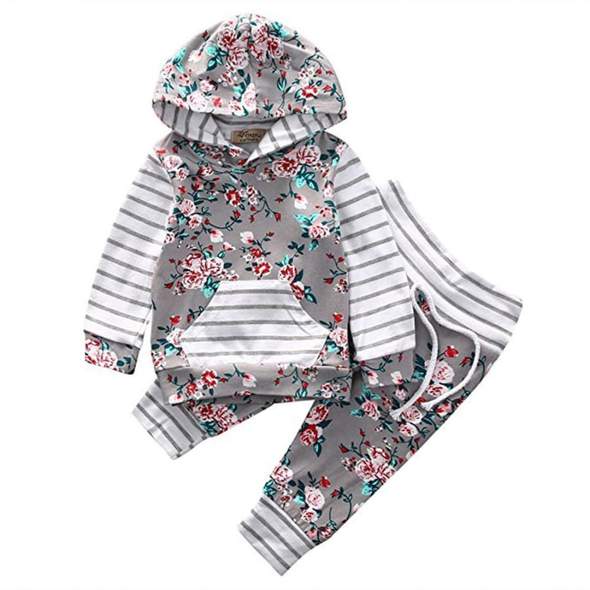 Infant Baby Girl Floral Striped Outift