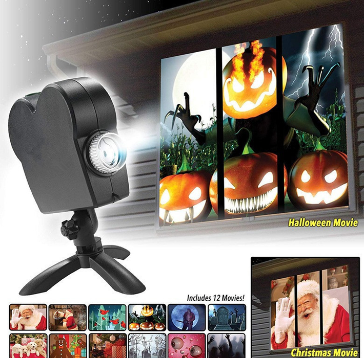 Proiettore laser per Natale di Halloween 12 film Proiettore per home theater con luce da discoteca Mini finestra Proiettore per interni ed esterni