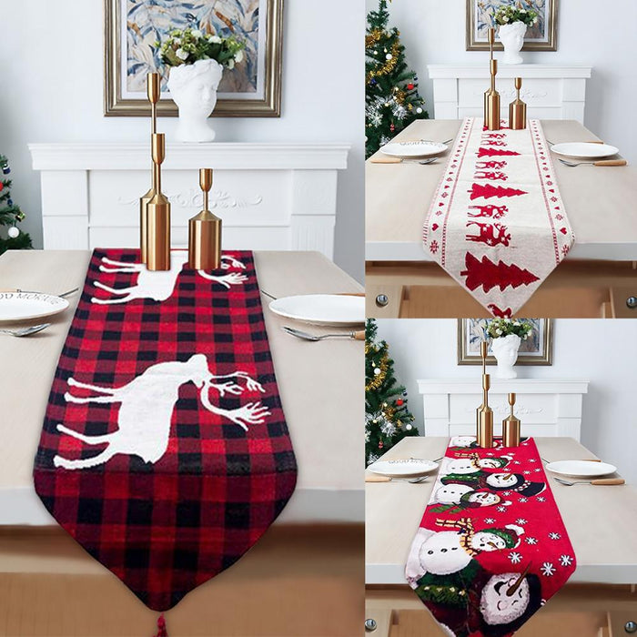 Cotton and linen embroidery Christmas table runner
