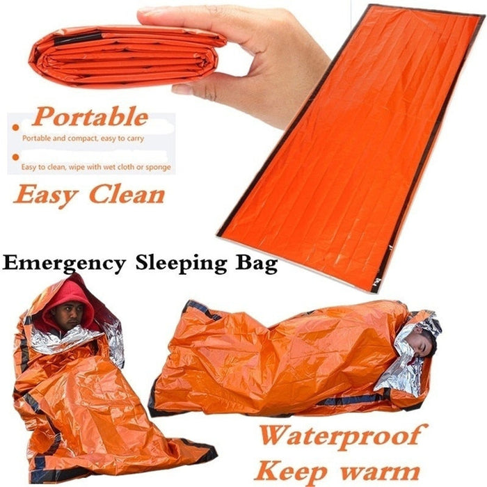 Saco de dormir de supervivencia de emergencia al aire libre, manta portátil impermeable reutilizable, manta térmica para acampar, senderismo, supervivencia y rescate