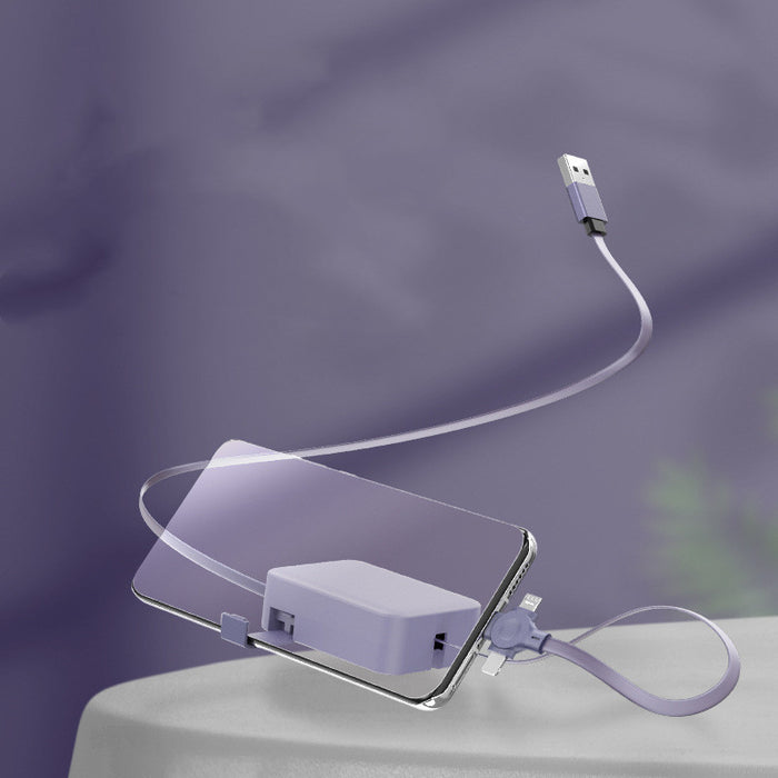 Câble USB rétractable 4 en 1, Micro câble Macaron créatif de Type C pour téléphone avec support de téléphone, boîte de rangement de ligne de câble de données de chargement