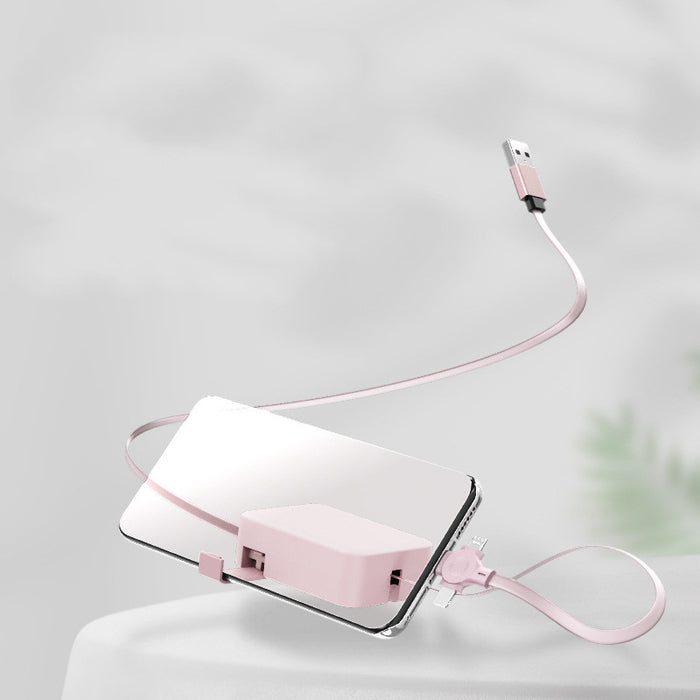 Câble USB rétractable 4 en 1, Micro câble Macaron créatif de Type C pour téléphone avec support de téléphone, boîte de rangement de ligne de câble de données de chargement
