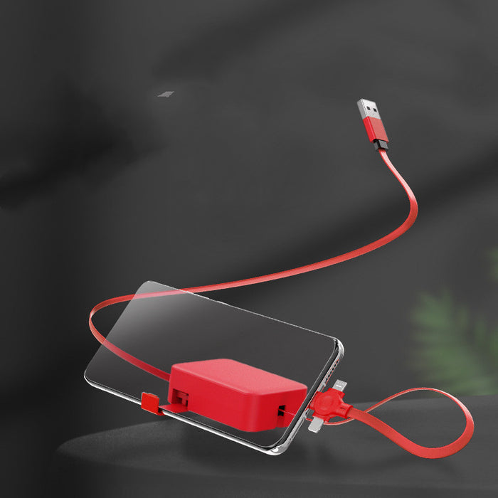 Cavo USB retrattile 4 in 1 Cavo micro creativo Macaron tipo C per telefono I con supporto per telefono Cavo dati di ricarica Scatola di immagazzinaggio linea