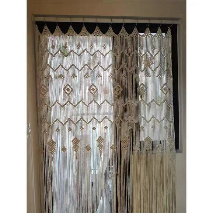 Cortina de puerta de aro acabada, tapiz bohemio, cortina tejida a mano, estilo europeo