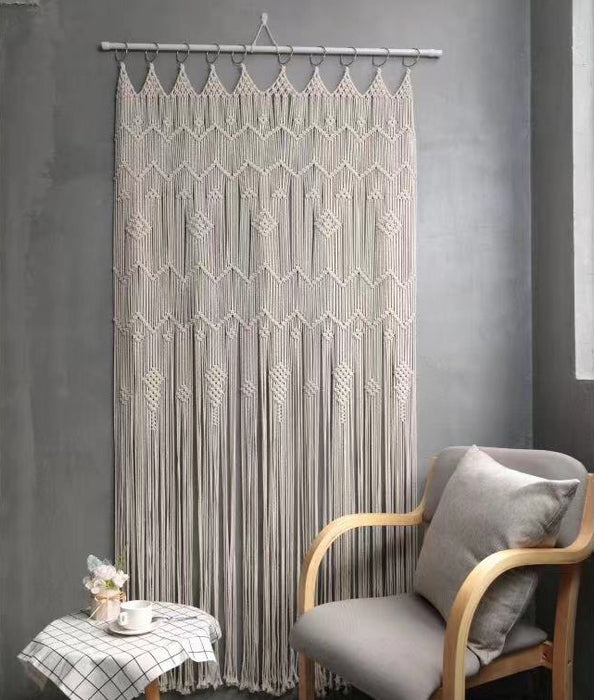 Cortina de puerta de aro acabada, tapiz bohemio, cortina tejida a mano, estilo europeo