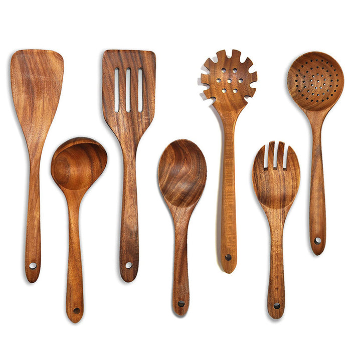 Wooden Kitchenware Suit Teak Long Handle Spoon Wooden Colander Non-stick Spatula