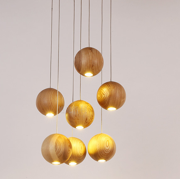 Lustre boule en bois massif de style nordique, lampes suspendues de personnalité créative pour salon et salle à manger