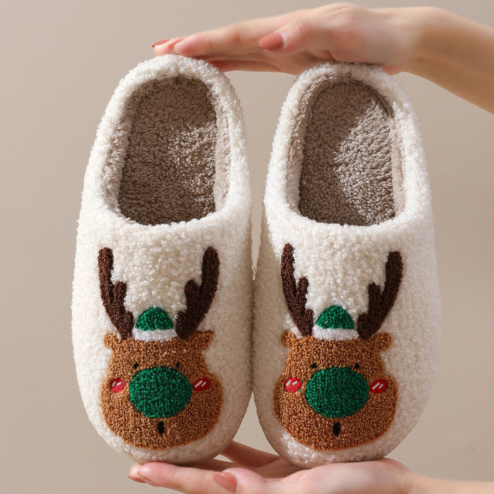 Zapatillas de algodón de alce navideño para el hogar cálido para invierno