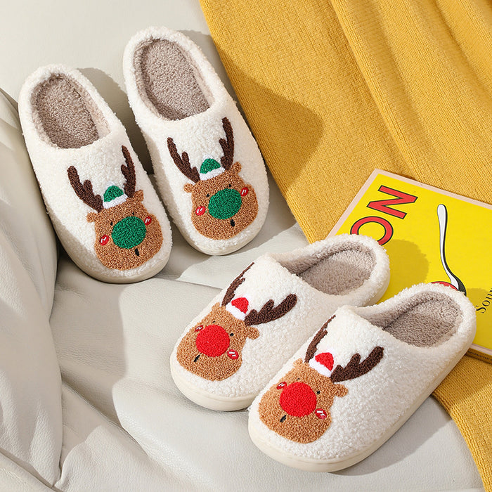 Zapatillas de algodón de alce navideño para el hogar cálido para invierno