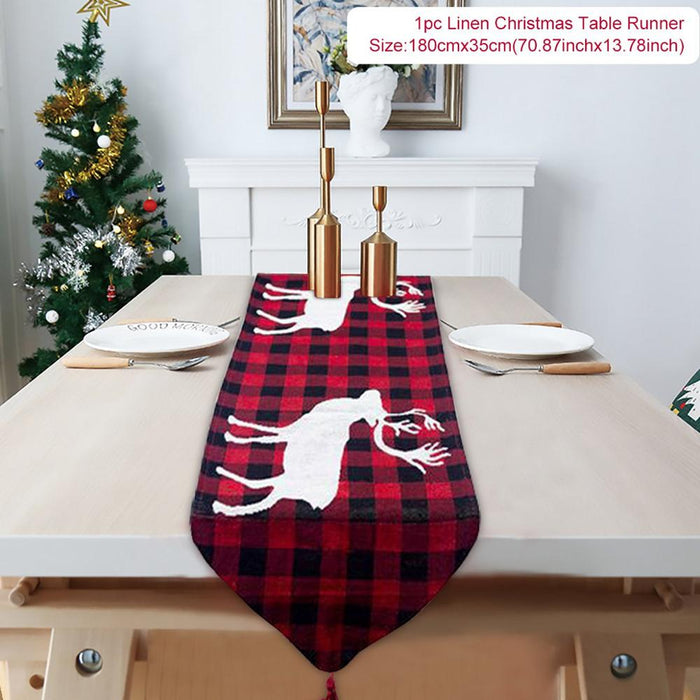 Cotton and linen embroidery Christmas table runner