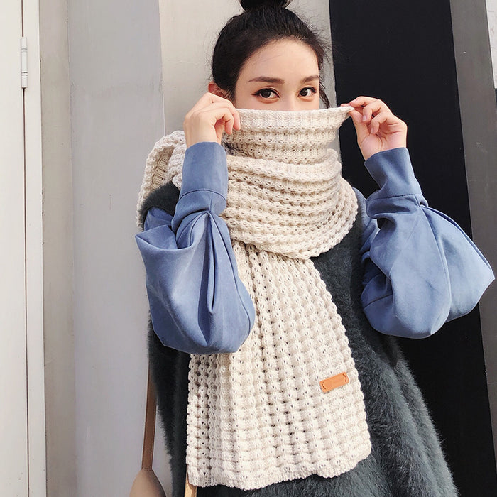 Bufanda de lana cálida, gruesa y sencilla para mujer