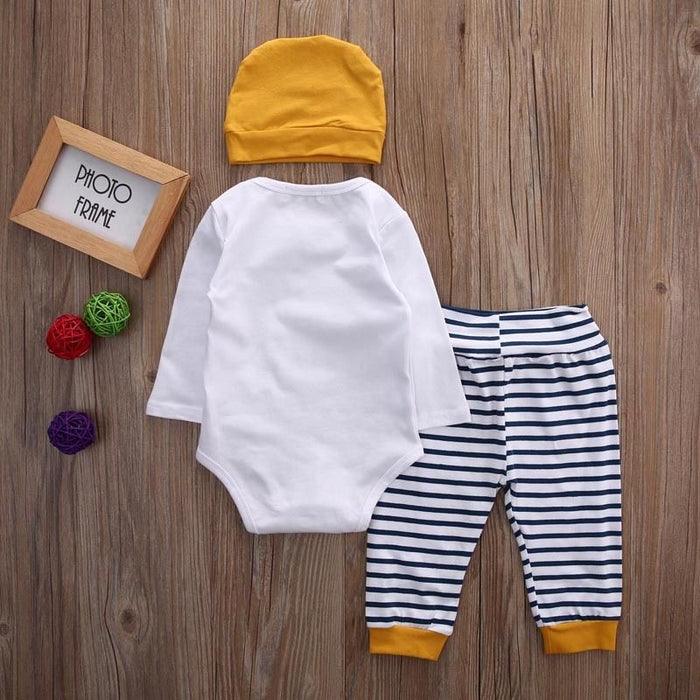 Conjunto de 3 peças de roupas para bebês recém-nascidos de manga comprida listradas