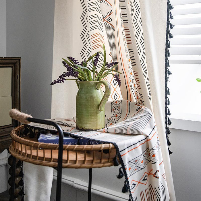 Tela de cortina no perforada para parasol con estampado de lino y algodón color crema bohemio