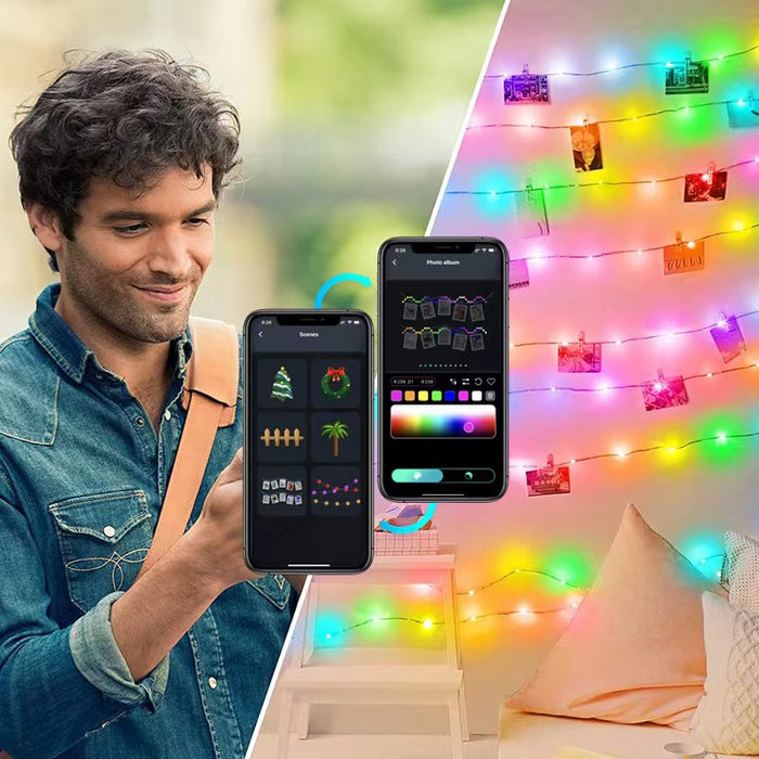 Guirnalda de luces navideñas con Control remoto, línea de Control de puntos, lámpara inteligente, luces de decoración ambiental
