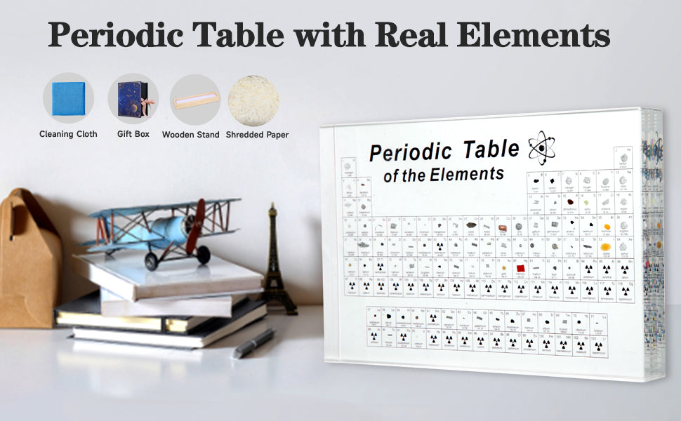 Tabela periódica com 83 tipos de elementos reais dentro, tabela periódica acrílica de amostras de elementos, fácil de ler, presentes criativos para amantes da ciência e estudantes