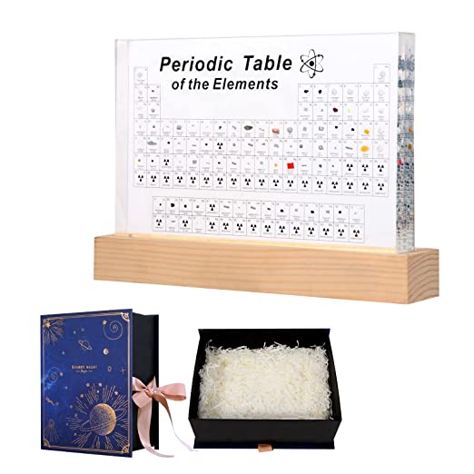 Tabla periódica con 83 tipos de elementos reales en el interior, muestras de tabla periódica acrílica de elementos, fácil de leer, regalos creativos para estudiantes y amantes de la ciencia