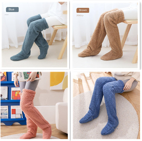 Chaussettes longues et pelucheuses au-dessus du genou, bas chauds et froids pour l'hiver, bas résistants au froid, pour dormir au sol de la maison