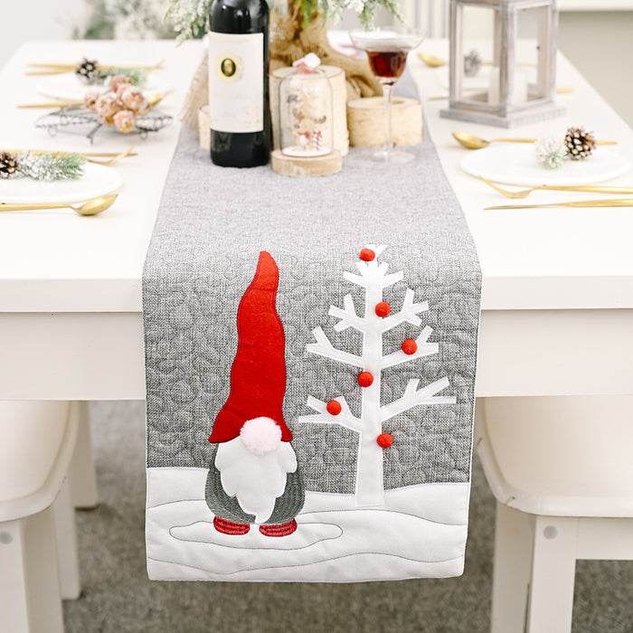 Christmas Gnome Plush Doll Gray Table Runner Santa Claus Tablecloth Christmas Home Dinner Table Decoration Xmas Party Supplies
