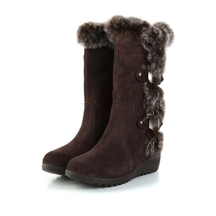 Marrone nuove donne invernali casual pelliccia calda stivali a metà polpaccio scarpe donna slip-on punta tonda stivali da neve scarpe