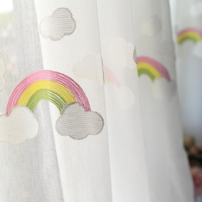Cortinas de gasa arcoíris para niños con bordado pastoral