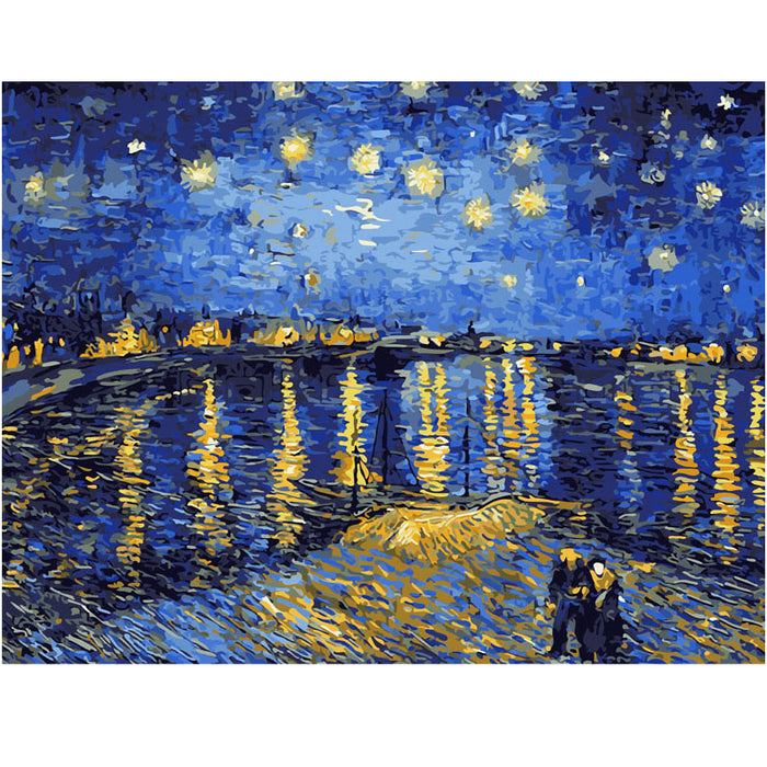 Melhores imagens diy pintura a óleo digital pintura por números natal aniversário presente exclusivo van gogh céu estrelado do rio ródano