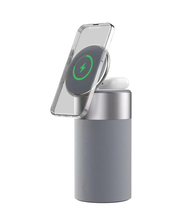 Altoparlante Bluetooth portatile con caricabatterie wireless multifunzione 3 in 1 per iPhone e AirPods con lampada touch per casa e ufficio