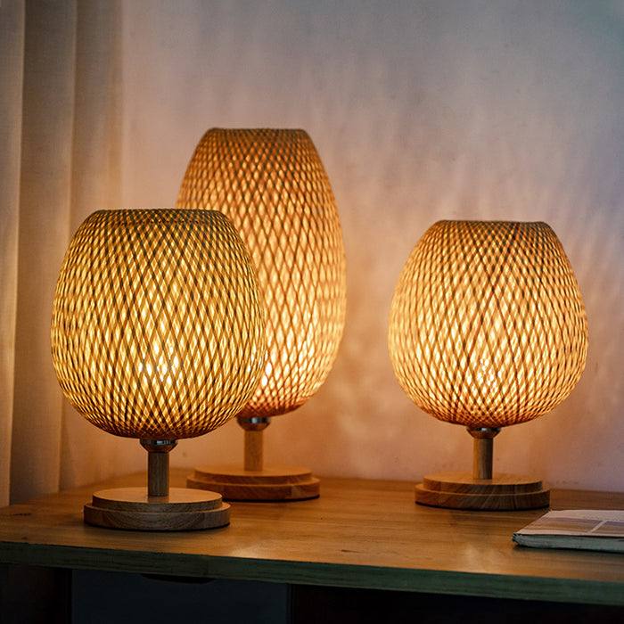 Bamboo Woven Table Lamp Japanese Style Zen Bedroom Living Room