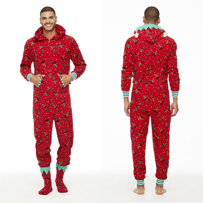 Fashionable Parent-child Hooded Christmas Print Jumpsuit