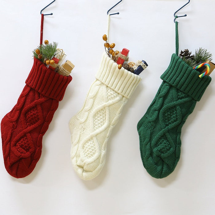 Calcetines de lana de punto navideños con forma de bolsa de dulces