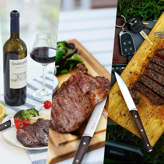 Ensemble de couteaux à Steak utilitaires dentelés en acier inoxydable avec manche en bois, pour la maison, le Restaurant, 6 pièces