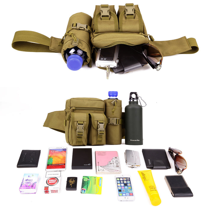 Bolsa de cintura para acampamento ao ar livre, bolsa tática de nylon à prova d'água militar com bolsos para garrafa de água para viagens, equitação, caminhadas, escalada