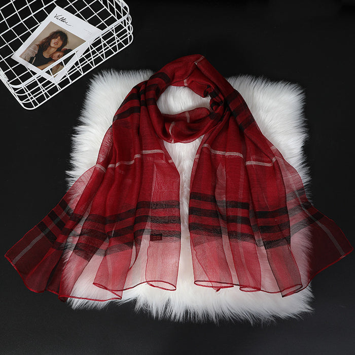 Silk Scarves Women's All-match Plaid Scarf Classic Plaid