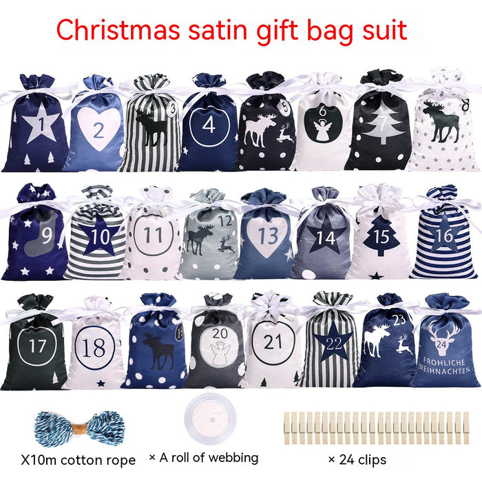 Christmas Advent Calendar Satin Gift Bag Suit