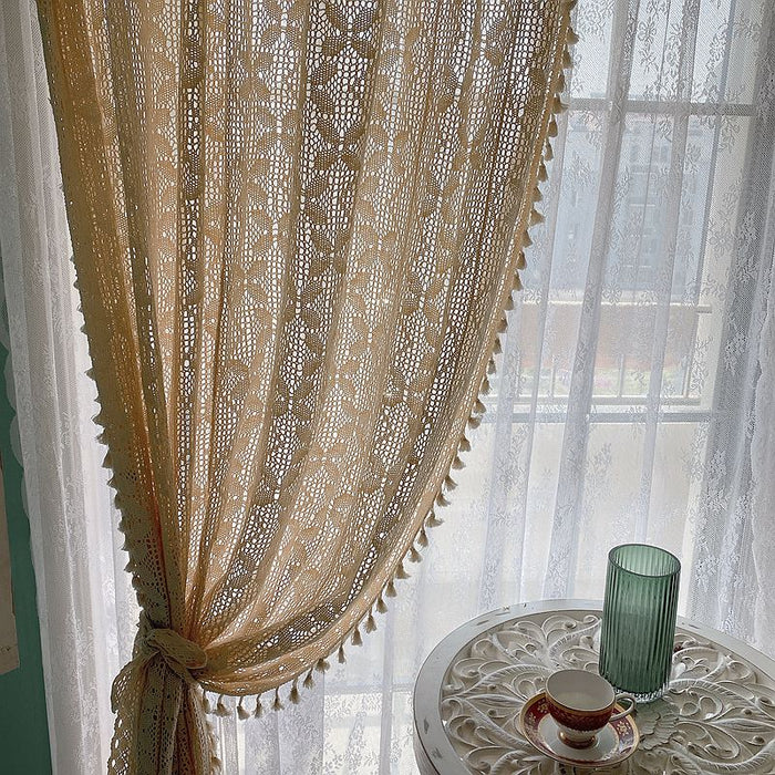 Cortinas de sala de estar huecas de crochet de lino y algodón