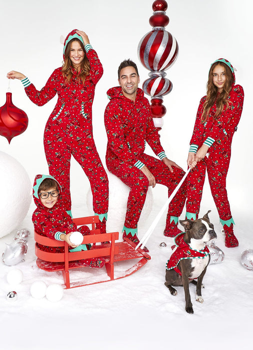 Mono con estampado navideño con capucha para padres e hijos de moda