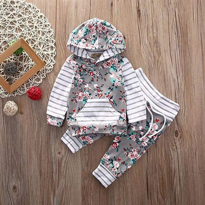 Infant Baby Girl Floral Striped Outift