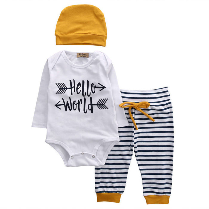 Conjunto de 3 piezas de ropa para bebé recién nacido, ropa a rayas de manga larga