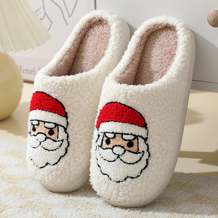 Natal casa chinelos bonito dos desenhos animados papai noel chinelos de algodão para mulheres e homens casais inverno quente sapatos peludos