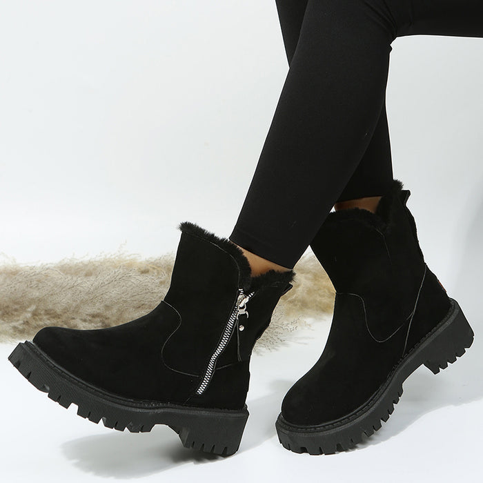 Botas de neve grossas de pelúcia femininas sapatos de inverno antiderrapantes de camurça falsa