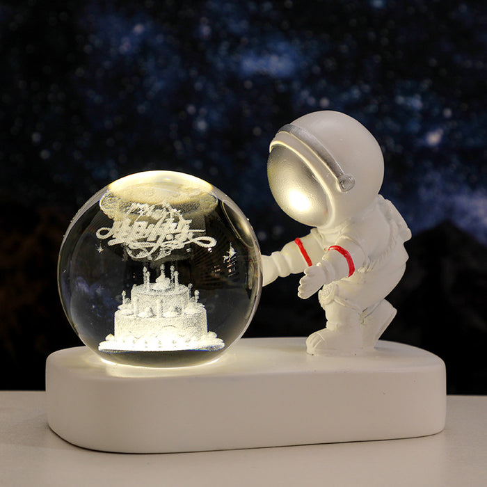 Glowing Planetary Galaxy Astronaut Crystal Ball Night Lights USB Power Warm Bedside Light Brithday Gift Night Lamp