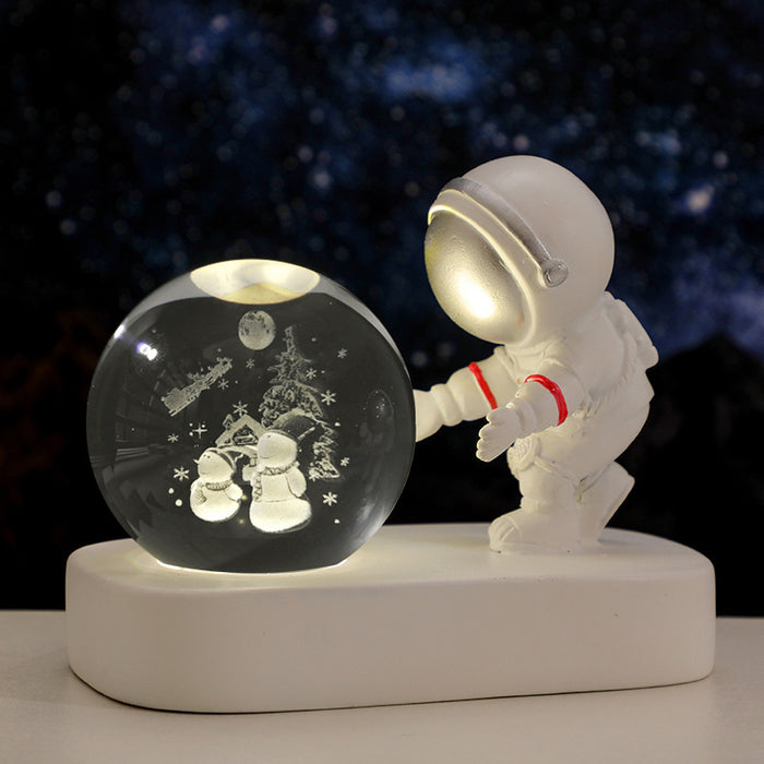 Luces nocturnas con bola de cristal de astronauta de galaxia planetaria brillante, luz de noche cálida con alimentación USB, lámpara de noche para regalo de cumpleaños