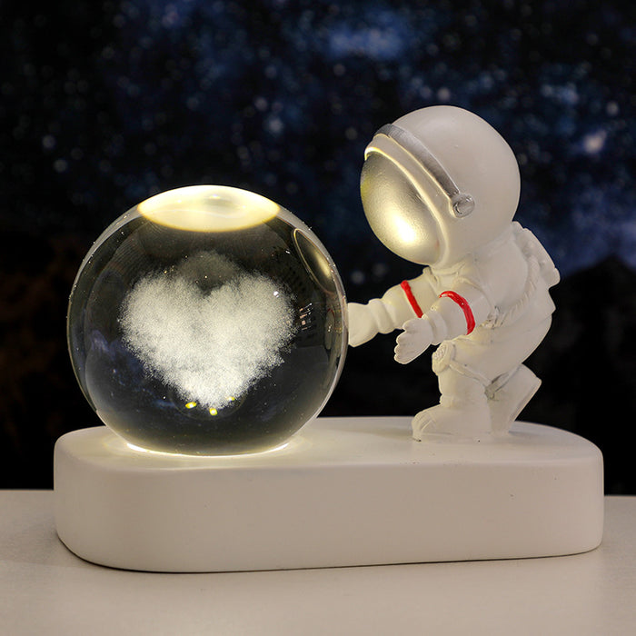 Boule de cristal d'astronaute planétaire scintillante, veilleuse alimentée par USB, lampe de chevet chaude, cadeau d'anniversaire