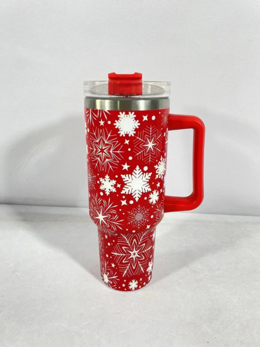 Nuova tazza con motivo natalizio con manico coperchio Bicchieri di paglia Bicchiere sottovuoto in acciaio inossidabile Tazza da caffè da viaggio per auto di grande capacità