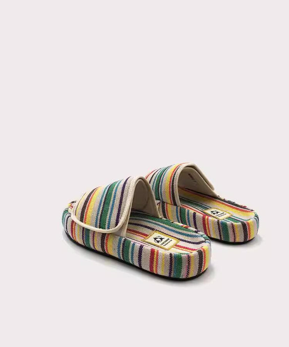 Thick-soled Slippers for Women Design Rainbow Color Canvas Casual Outerwear Flip Flops