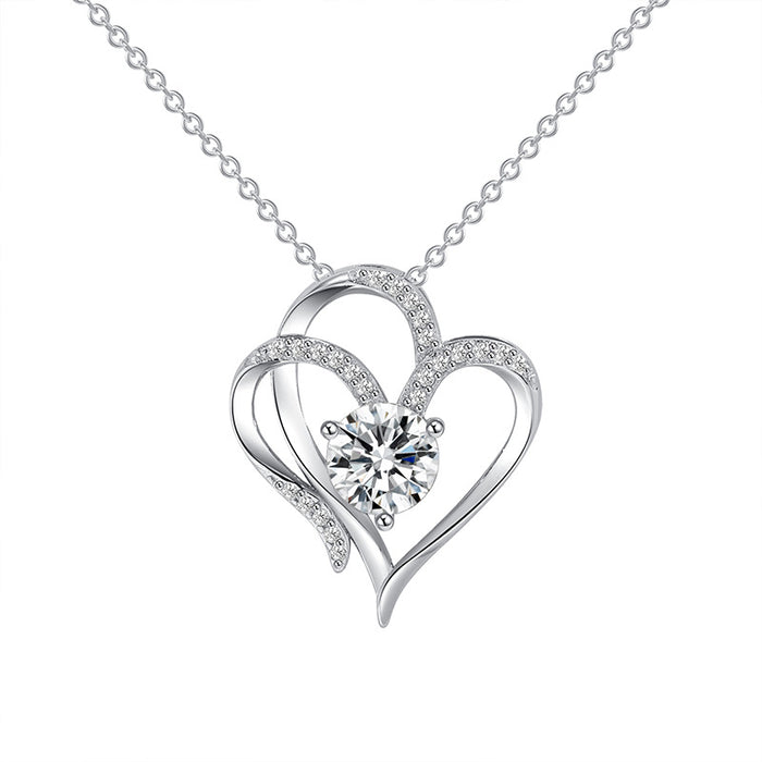 Zirkon Double Love Halskette mit Strasssteinen Ins personalisierte herzförmige Halskette Schlüsselbein Kette Schmuck für Frauen Valentinstag