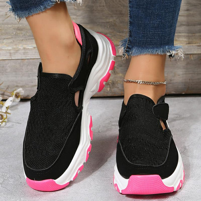 Zapatos deportivos de malla para mujer, moda al aire libre, tacón plano, punta redonda, zapatos para correr preppy